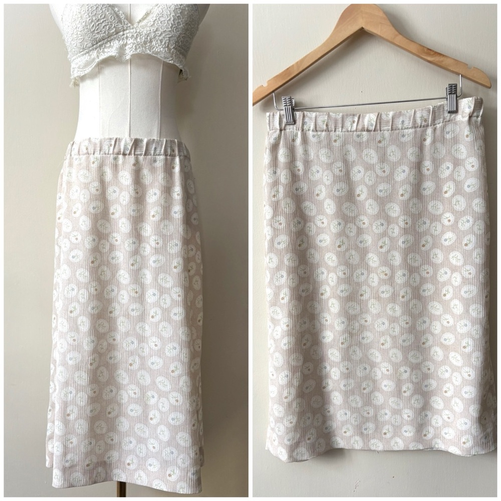 Vintage‎ Handmade Cream Coloured Floral Fairy Whimsical Boho Feminine Midi Skirt